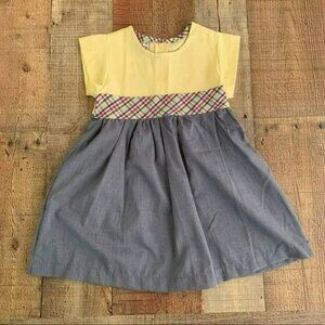 Anna Bouche Vintage Girls Yellow And Denim Blue Short Sleeve Dress -2T